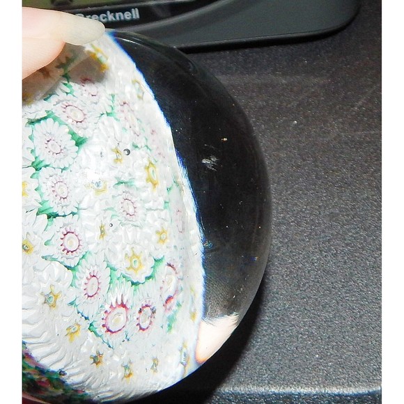 Millefiori Art Glass Paperweight Packed Cane Gold Green White 3 Inch - Picture 11 of 11